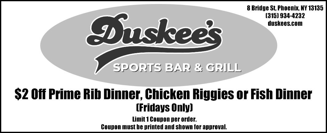 $2 Off Prime Rib, Chicken Riggies or Fish Dinner (Friday Only)